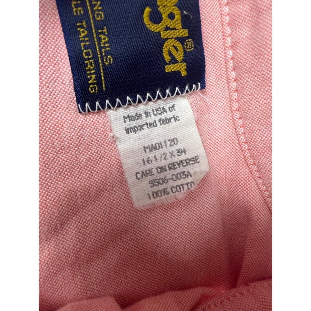 Wrangler Gold Mens 16 1/2x34 Pink Button Down Long Sleeve Shirt USA Made - Picture 10 of 16